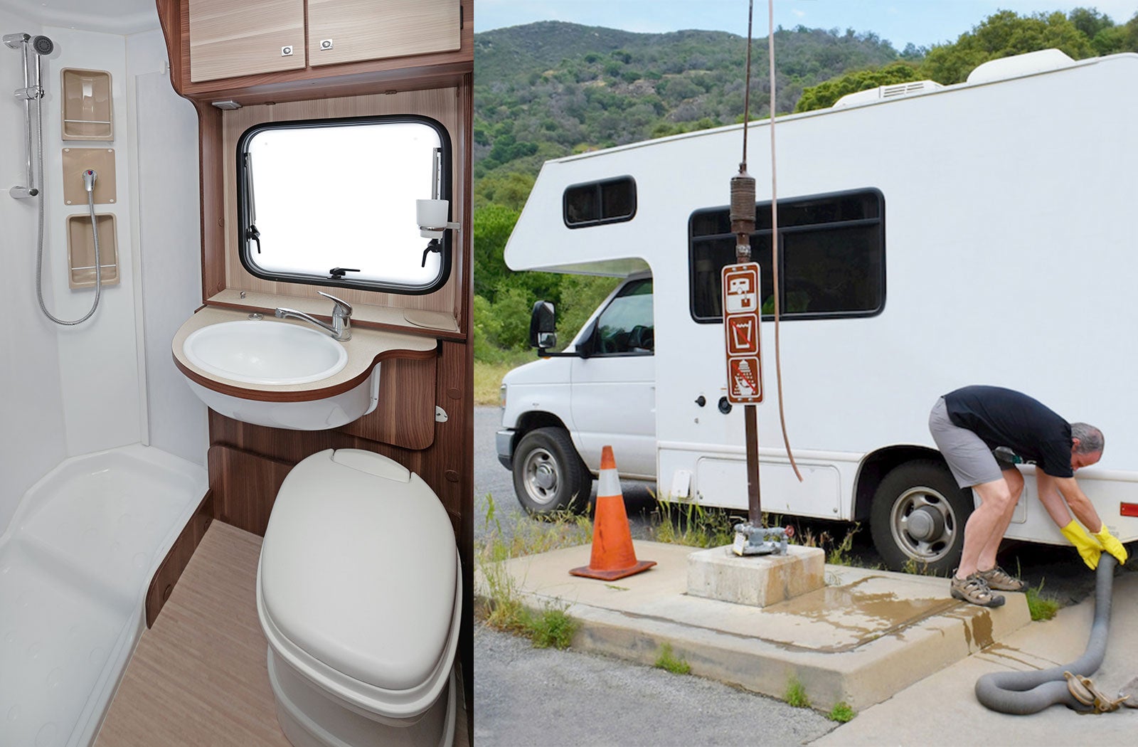 Portable RV/camper toilet and holding tank setup in Maricopa, Arizona